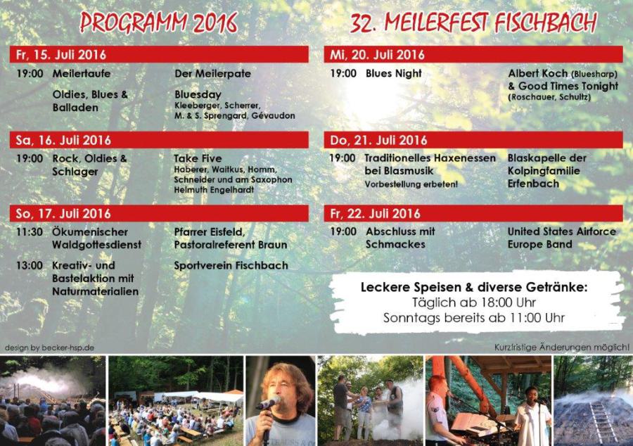 Programm Fischbacher Meilerfest Köhlerfest 2016 Hochspeyer Enkenbach-Alsenborn Juli